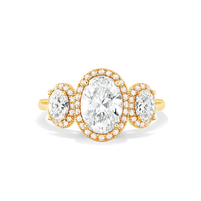The Brittany Ring - Oval Trilogy with Halos - Lab Grown Diamond