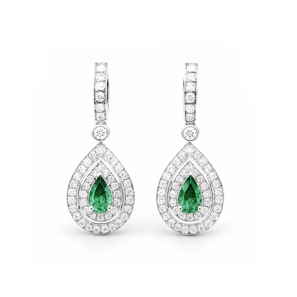 18K White Gold Emerald & Diamond Earrings