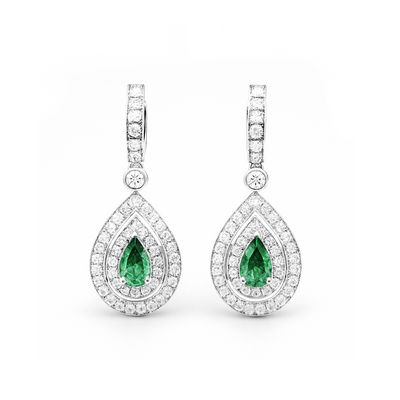 18K White Gold Emerald & Diamond Earrings