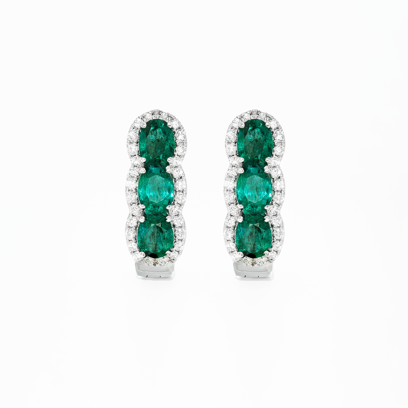 18K White Gold Emerald & Diamond Earrings
