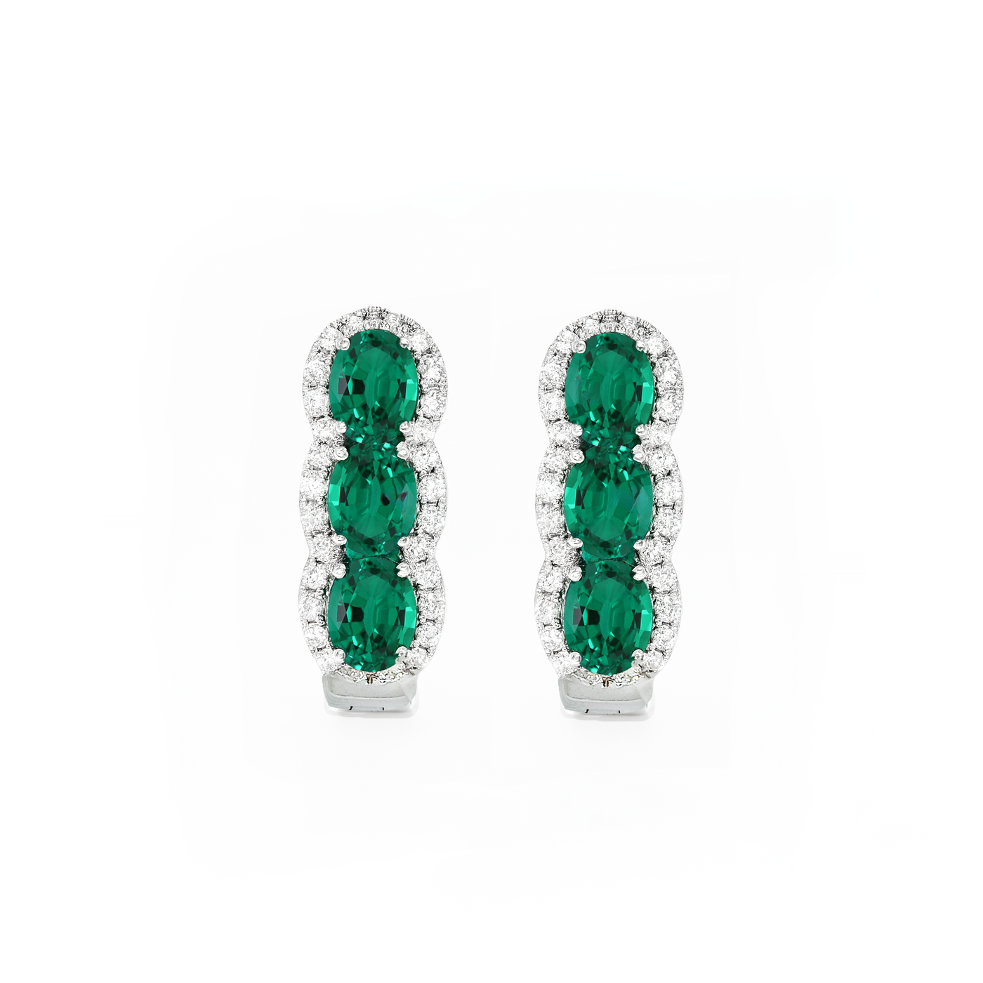 18K White Gold Emerald & Diamond Earrings