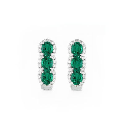18K White Gold Emerald & Diamond Earrings