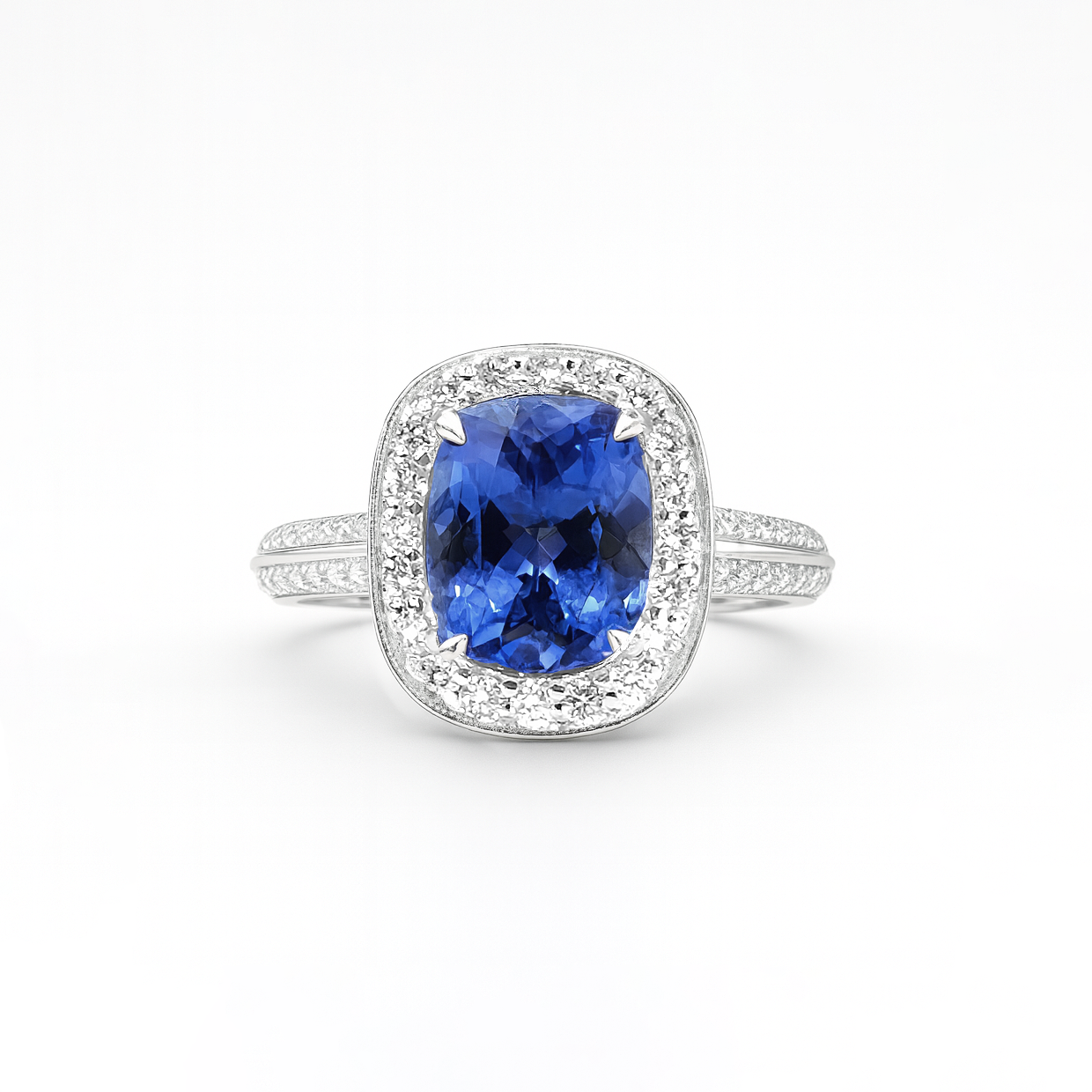 18K White Gold Tanzanite & Diamond Ring