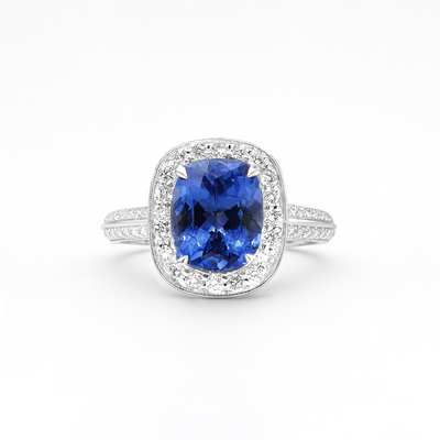 18K White Gold Tanzanite & Diamond Ring
