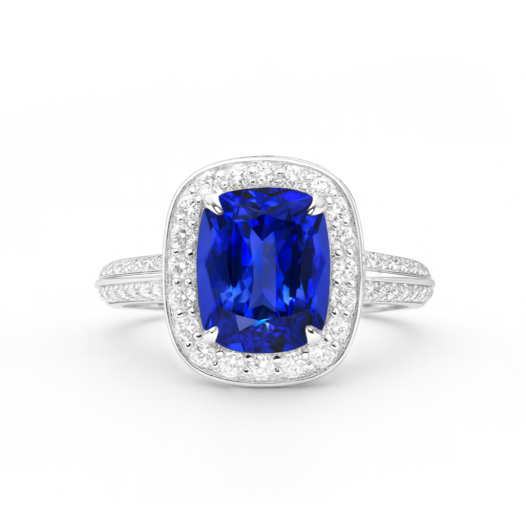 18K White Gold Tanzanite & Diamond Ring