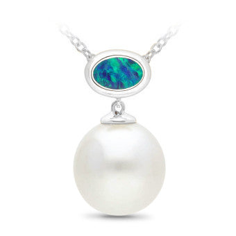 PENDANT 9ct White Gold & OPAL - DOUBLET & XPEARL-SPECIAL