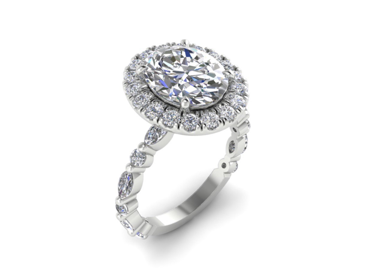 1.75ct D/VVS2 Oval LG Diamond + 0.90ct Shoulder and Halo LG Platinum Deposit