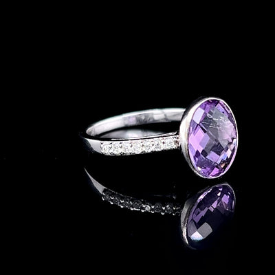 9K White Gold Amethyst & Diamond Ring