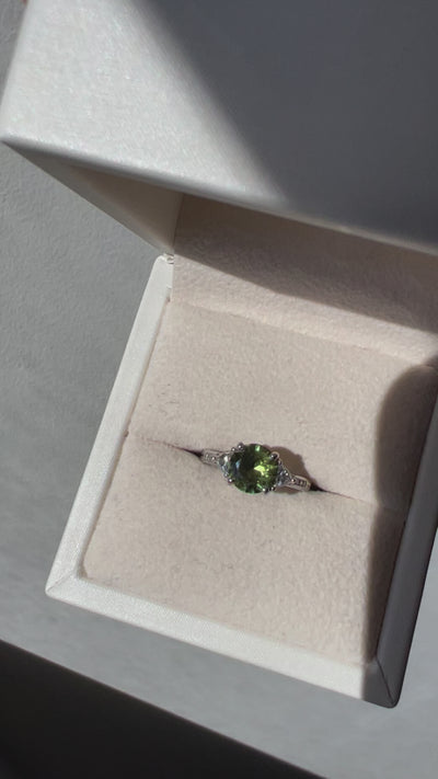 18K White Gold Australian Green Sapphire & Diamond Ring