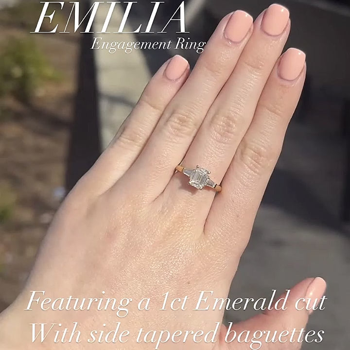 Radiant Lab Grown Diamond Engagement Ring with Tapered Baguette Side Accents - Emilia