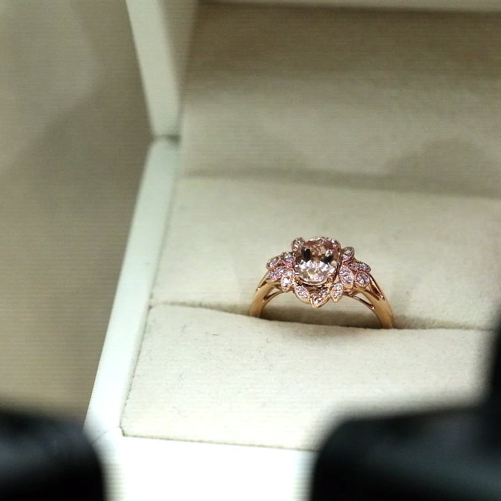 14K Rose Gold Morganite & Diamond Ring