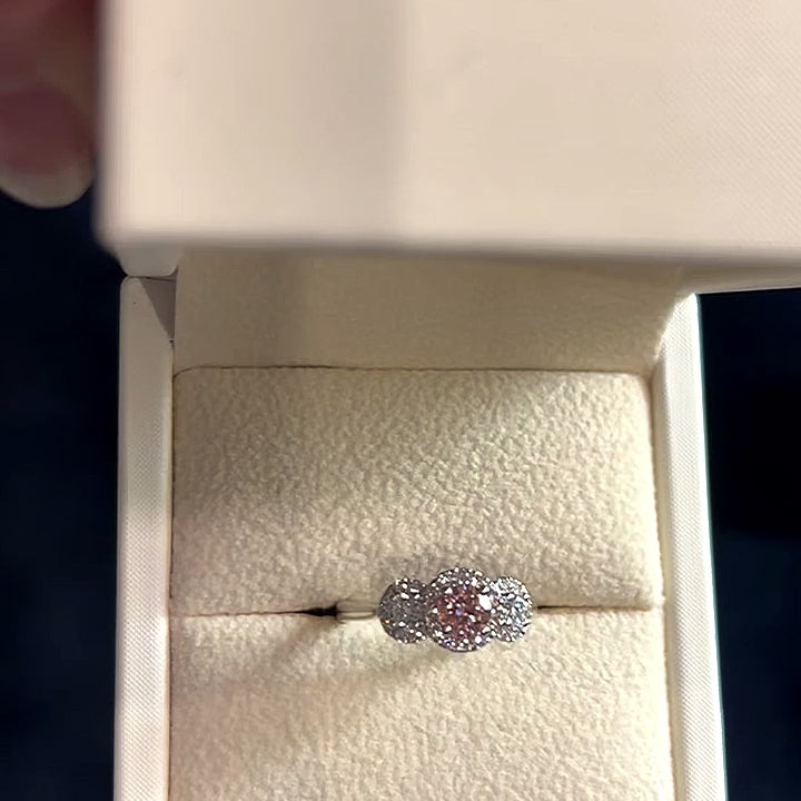 9K White Gold Trilogy Ring with Lab-Grown Pink & White Diamonds