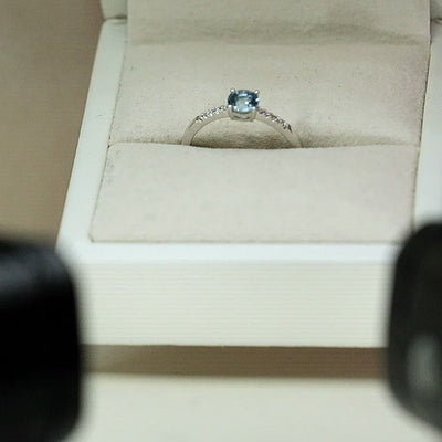 14K White Gold Aquamarine & Diamond Ring