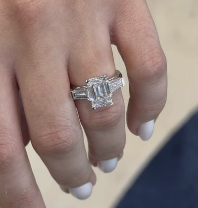 Radiant Lab Grown Diamond Engagement Ring with Tapered Baguette Side Accents - Emilia
