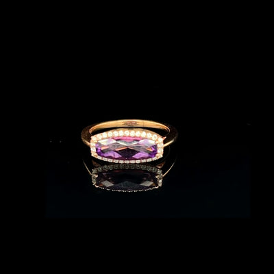 14K Rose Gold Amethyst & Diamond Ring