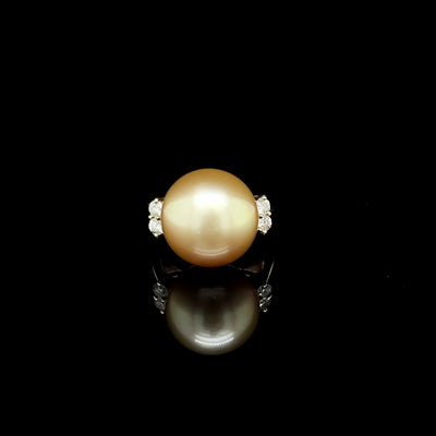 18K Yellow Gold Diamond & Golden South Sea Pearl Ring