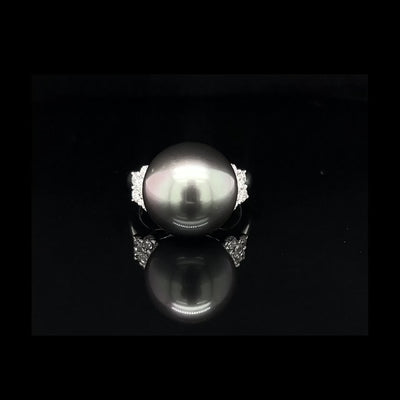 Platinum Tahitian Pearl & Diamond Ring