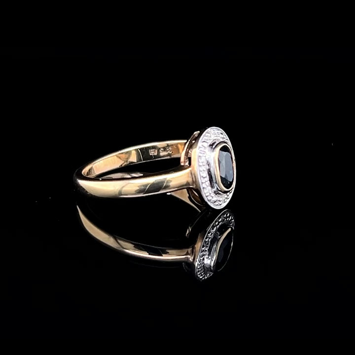 9K Yellow Gold Sapphire & Diamond Ring