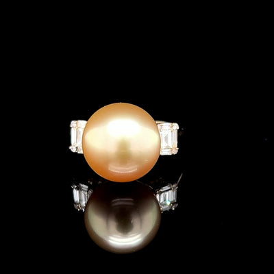 18K Yellow Gold Diamond & Golden South Sea Pearl Ring