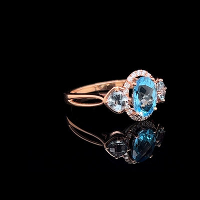 Rose Gold Blue Topaz and Diamond Ring
