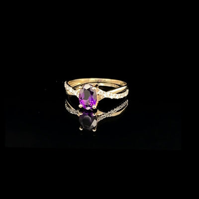 14K Yellow Gold Amethyst & Diamond Ring