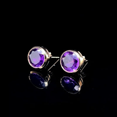 9K Yellow Gold Amethyst Earrings