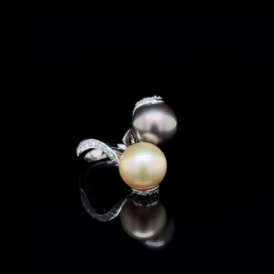 Golden South Sea and Tahitian Pearl Platinum Ring