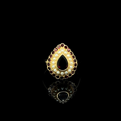 Yellow Gold Garnet & Freshwater Pearl Ring