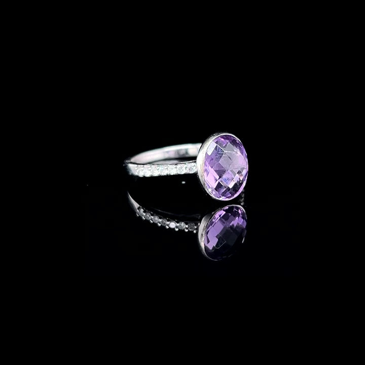 9K White Gold Amethyst & Diamond Ring