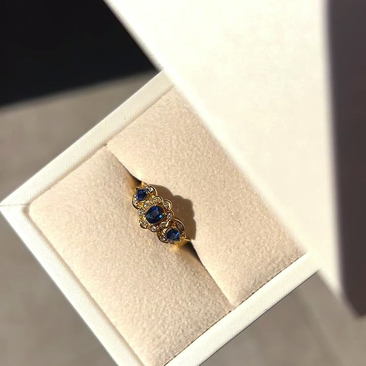 18K Yellow Gold Sapphire & Diamond Ring