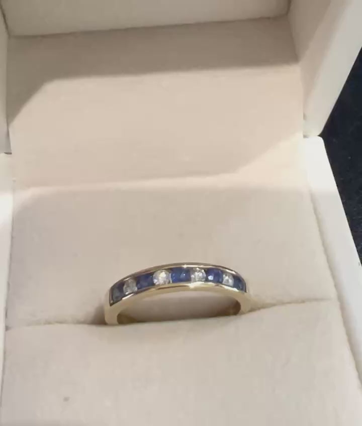 9K Yellow Gold Alternating Sapphire & Diamond Ring