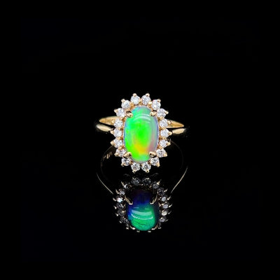 18K Yellow Gold Opal & Diamond Ring