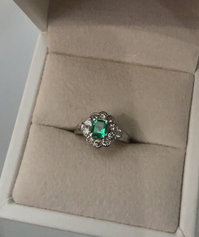 Platinum Emerald & Diamond Ring