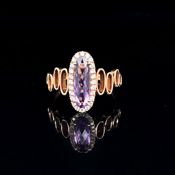 14K Rose Gold Amethyst & Diamond Ring