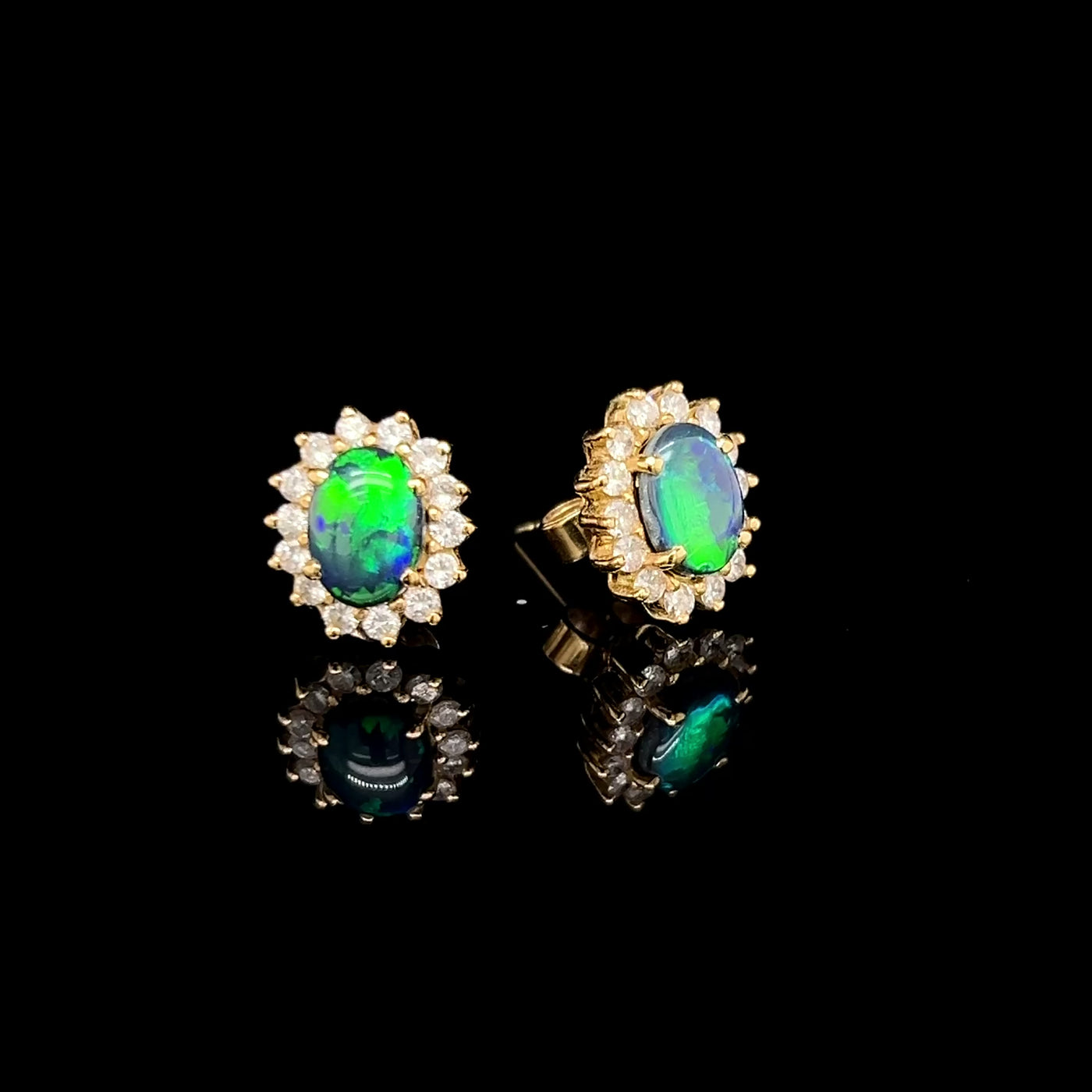 18K Yellow Gold Opal & Diamond Earrings