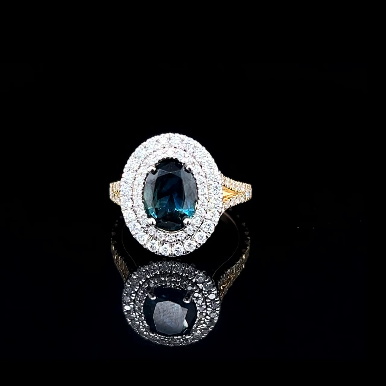 18K Yellow Gold Sapphire & Diamond Ring