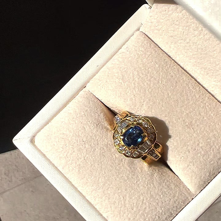18K Yellow Gold Sapphire & Diamond Ring