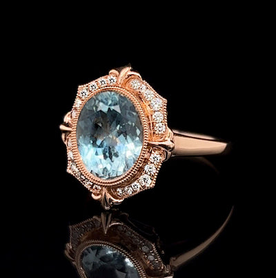 Rose Gold Aquamarine & Diamonds Ring