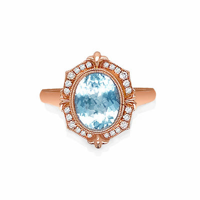 Rose Gold Aquamarine & Diamonds Ring