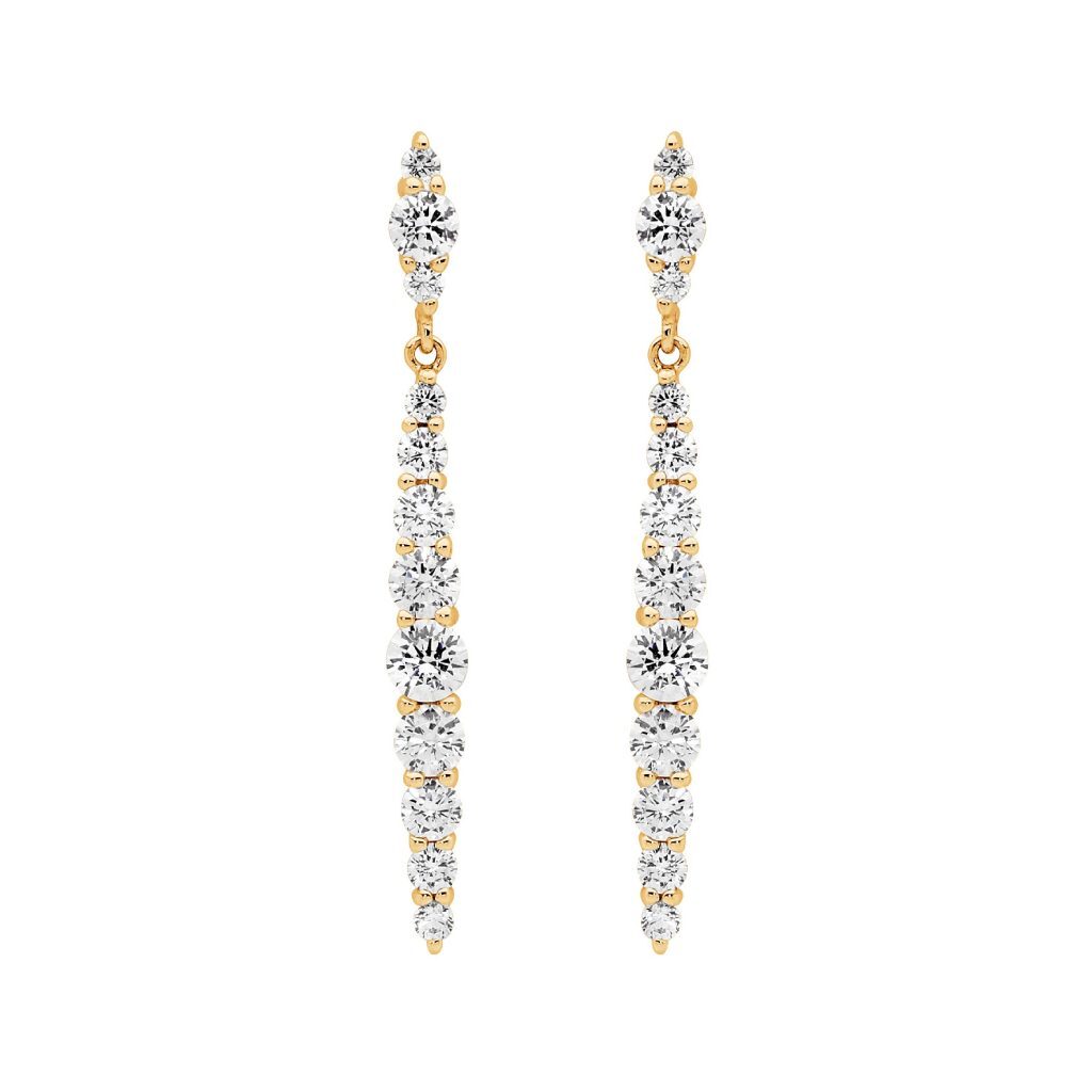 ELLANI Yellow Gold Plated Drop Earrings with Cubic Zirconia