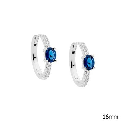 ELLANI Sterling Silver Hoop Earrings with Blue and White Zirconia