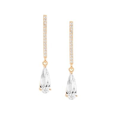 ELLANI Rose Gold Platted Mid Length Drop Earrings with Cubic Zirconia