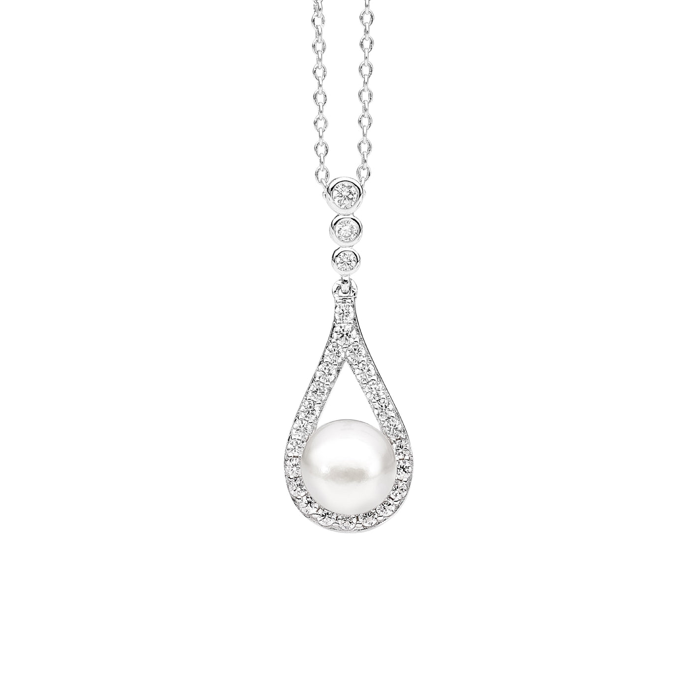 Silver Pearl Teardrop Necklace