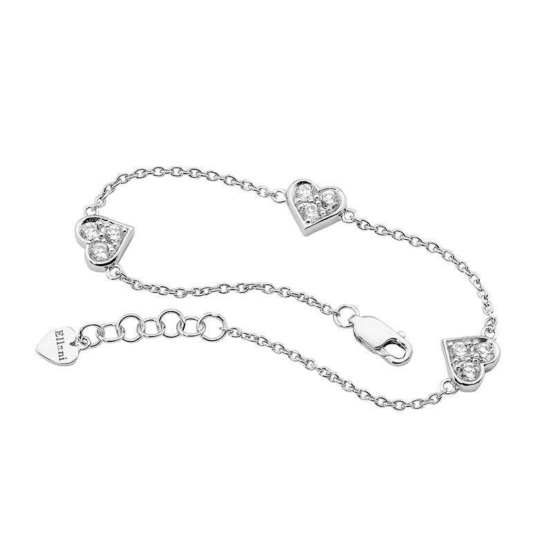 Sterling Silver Chain Bracelet with Cubic Zirconia Hearts