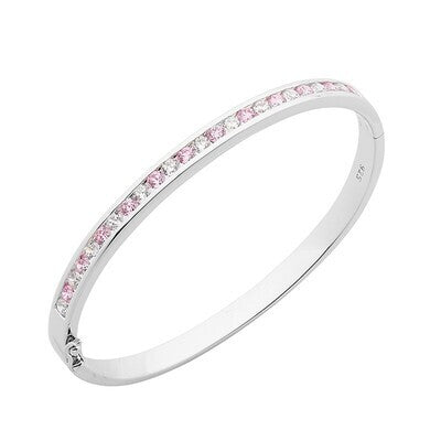 Sterling Silver Channel Set Bangle with Pink and White Cubic Zirconia