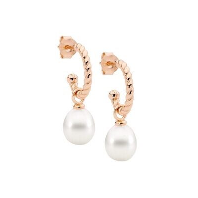 ELLANI Rose Gold Plated Twist Hoop Earrings with Freshwater Pearls