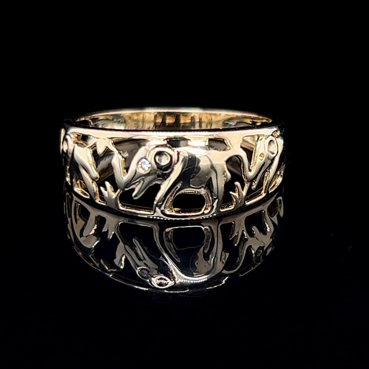 White Gold Elephant Ring with Diamond