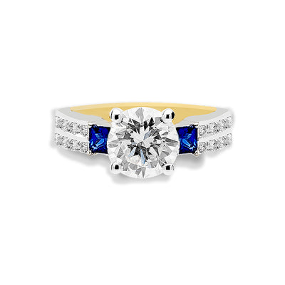 Yellow Gold Sapphire, Aquamarine and Diamond Ring