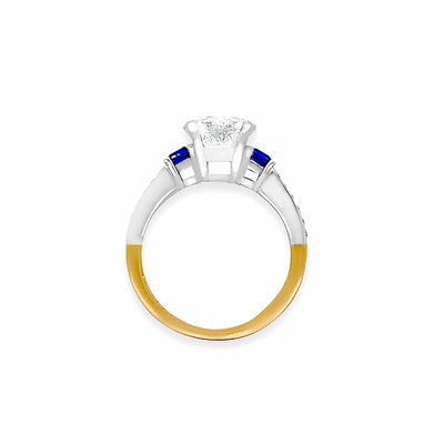 Yellow Gold Sapphire, Aquamarine and Diamond Ring