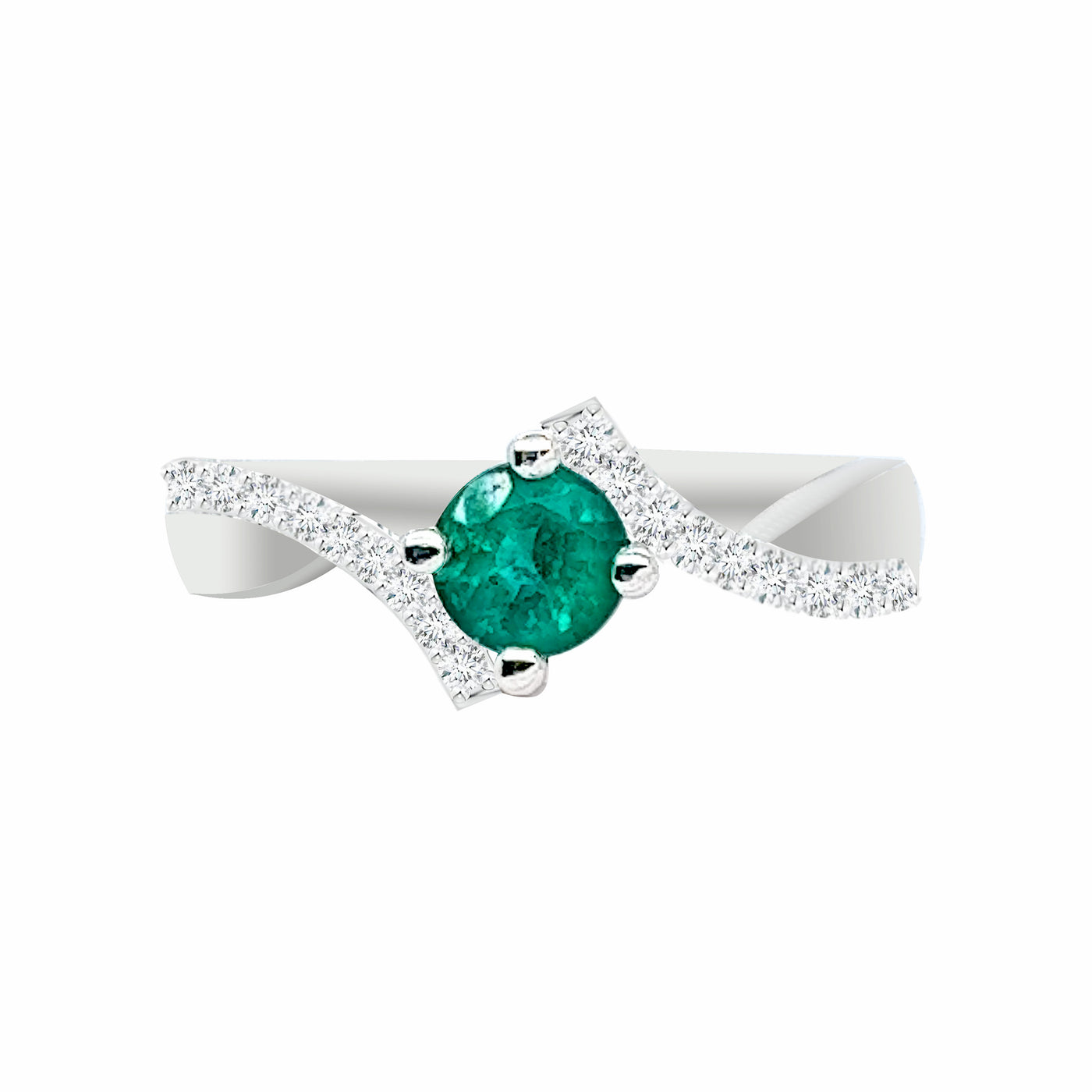 White Gold Emerald Twisted Ring
